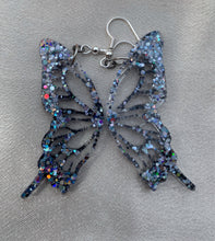 Load image into Gallery viewer, Gray holographic butterfly wing earrings
