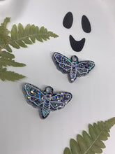 Load image into Gallery viewer, Black holographic moth earrings
