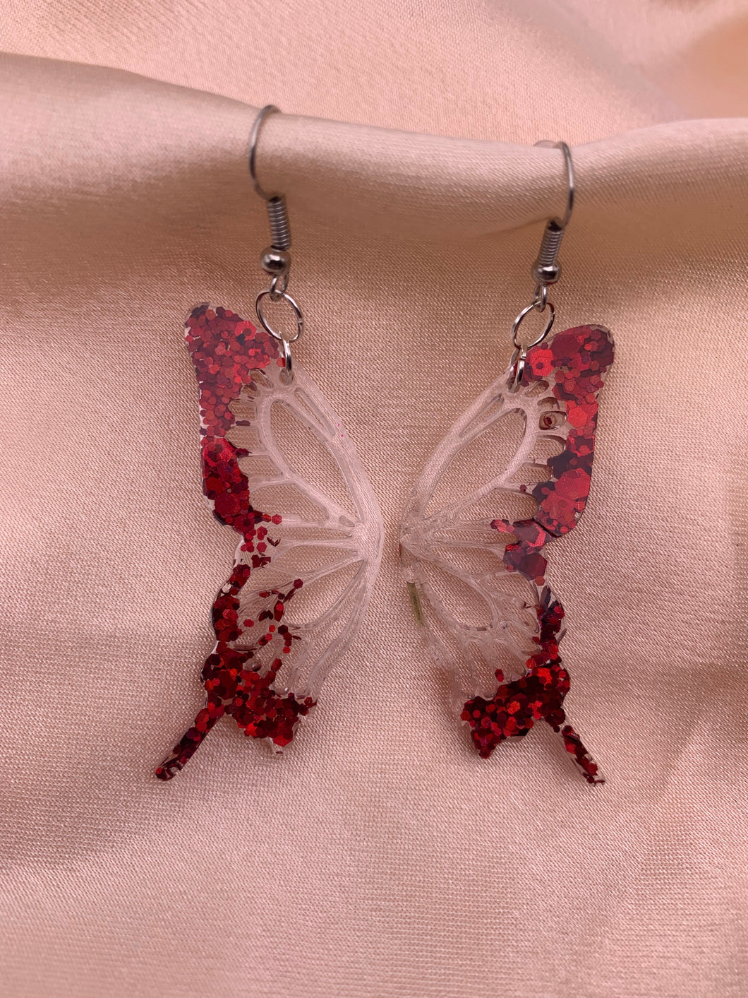 Red lined butterfly wing earrings