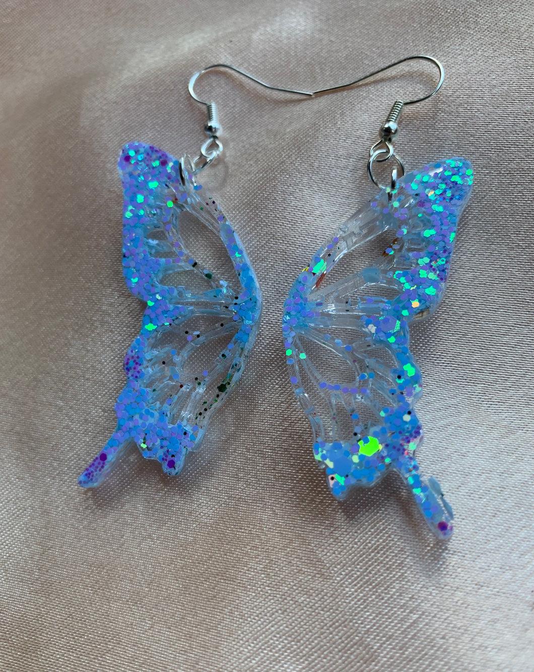 Blue cotton candy butterfly wing earrings