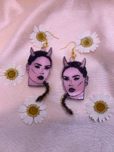 Load image into Gallery viewer, Pink and gold devil girl earrings
