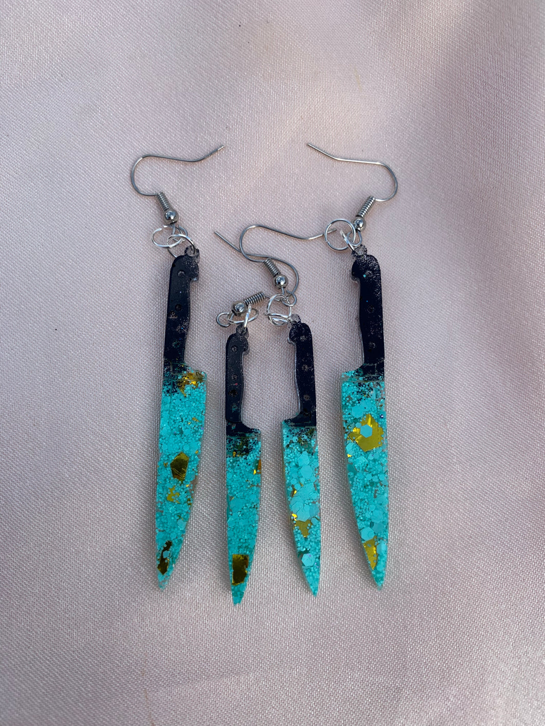 Turquoise and gold knife earrings