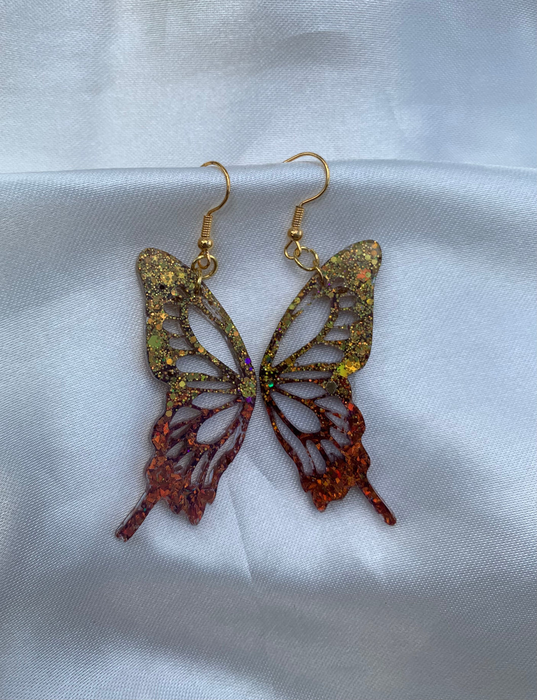 Gold to copper butterfly wing earrings