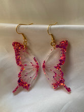 Load image into Gallery viewer, Dark pink iridescent butterfly wing earrings
