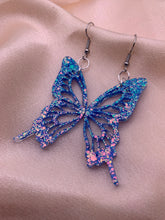 Load image into Gallery viewer, Blue iridescent butterfly wing earrings
