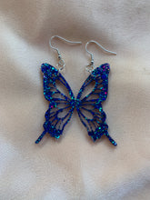 Load image into Gallery viewer, Bright blue glow butterfly wing earrings
