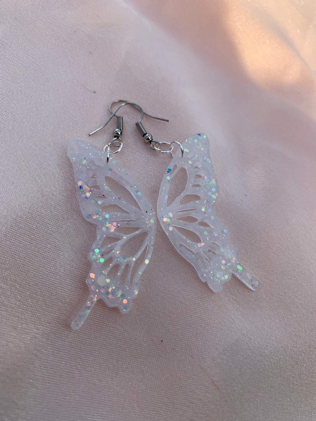 White iridescent butterfly wing earring