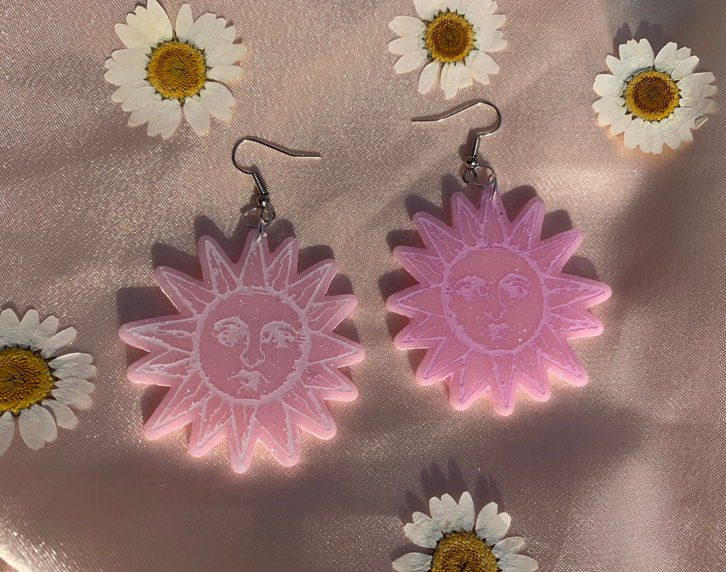 Pink sun face earrings