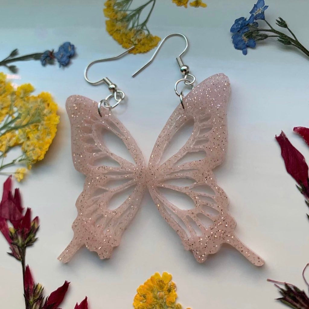 Pink butterfly wing earrings (MADE TO ORDER)