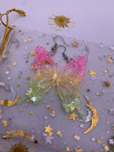 Load image into Gallery viewer, Pink,Orange,Green butterfly wing earrings
