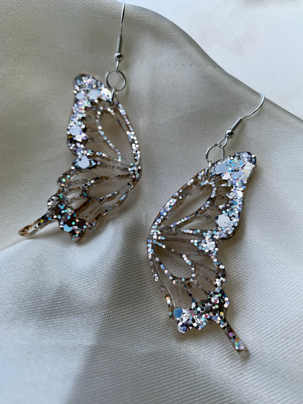 Sliver holographic butterfly wing earrings