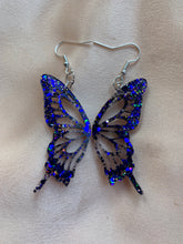 Load image into Gallery viewer, Blue/purple glow butterfly wing earrings
