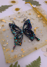 Load image into Gallery viewer, Black rainbow butterfly wing earrings
