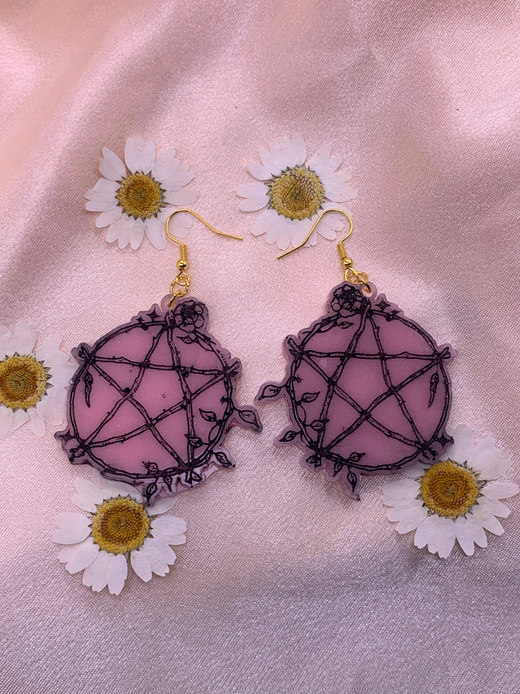 Pink pentagram earrings