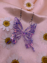 Load image into Gallery viewer, Light purple iridescent butterfly wing earrings
