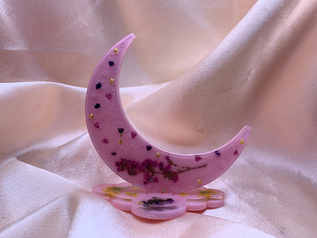 Pink flower moon ring holder