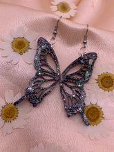 Load image into Gallery viewer, Black holo butterfly wing earrings
