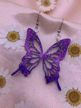 Load image into Gallery viewer, Fine Purple iridescent butterfly wing earrings
