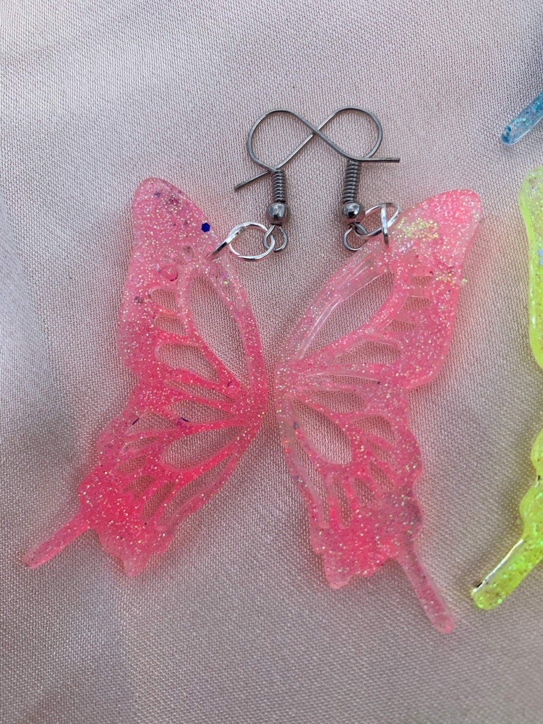Neon butterfly wing earrings