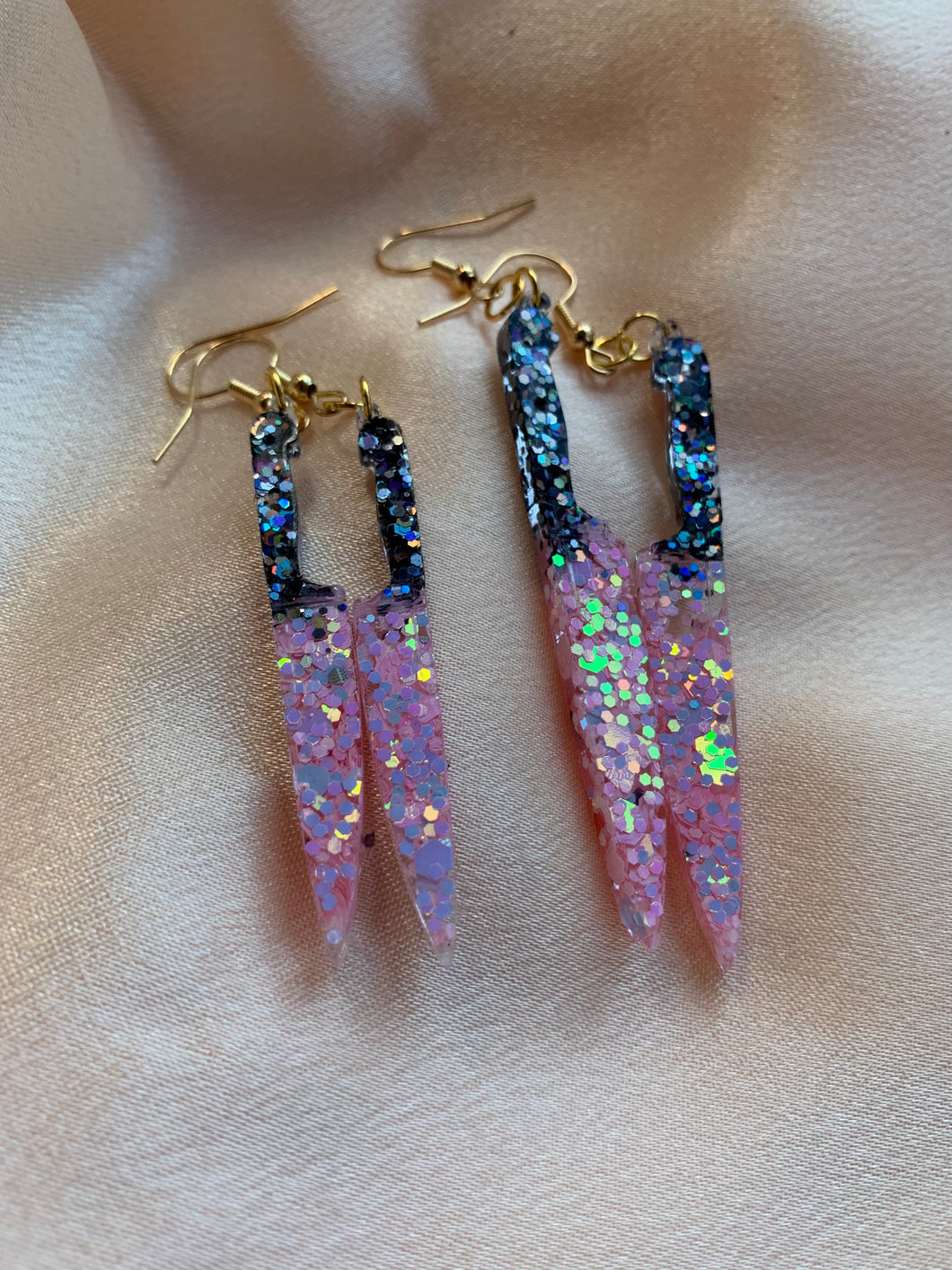 Cotton candy knife earrings