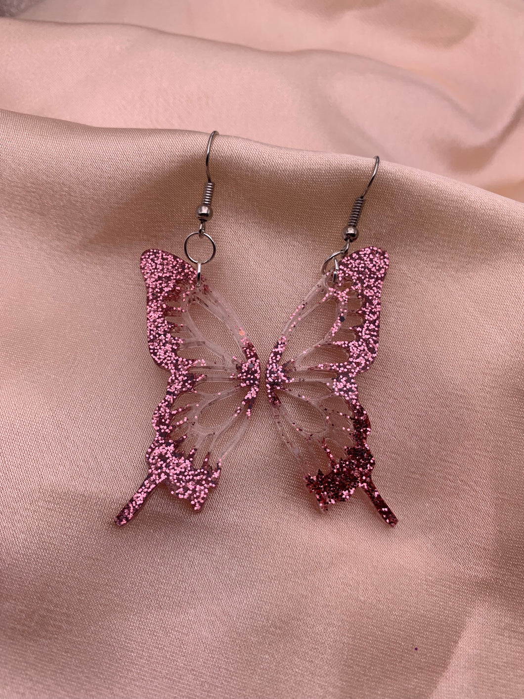 Fine pink butterfly wing earrings
