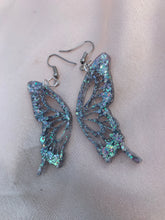 Load image into Gallery viewer, Sliver iridescent butterfly wing earrings
