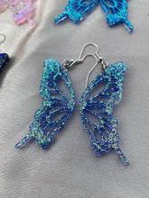 Load image into Gallery viewer, Blue/green butterfly wing earrings
