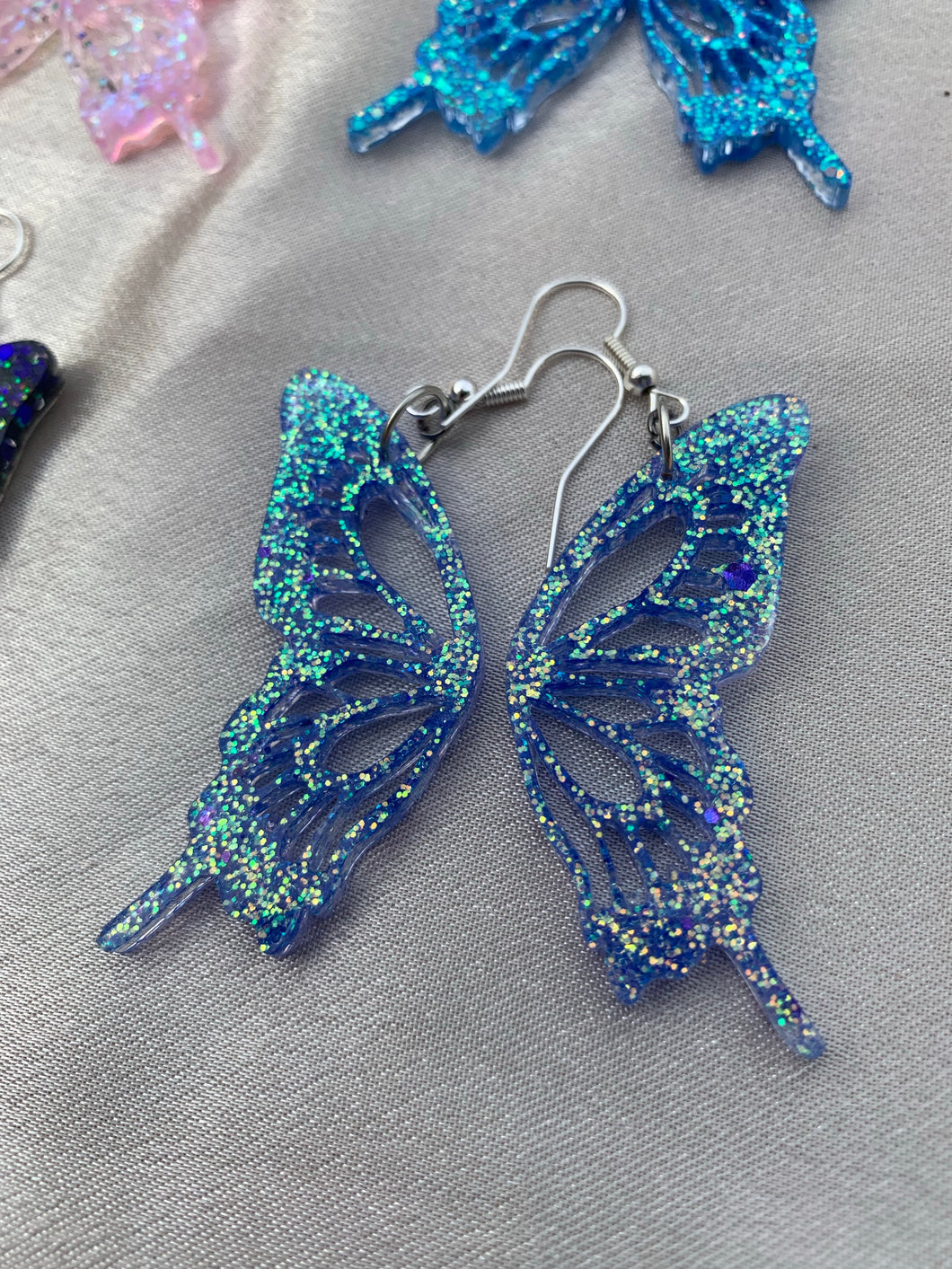 Blue/green butterfly wing earrings