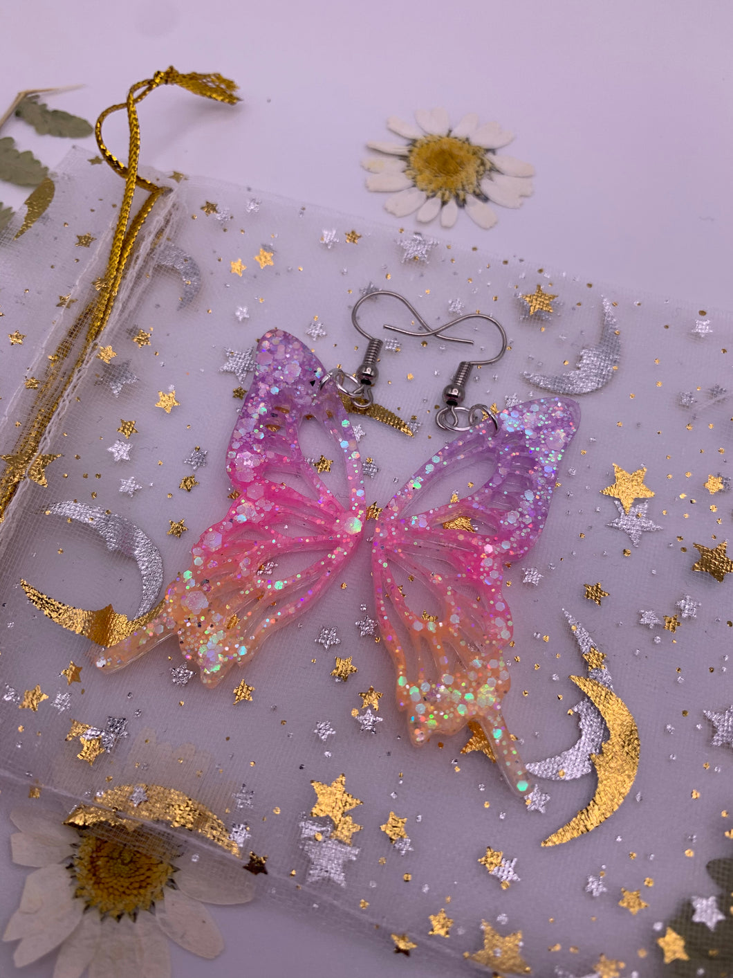 Purple,Pink,Orange butterfly wing earrings