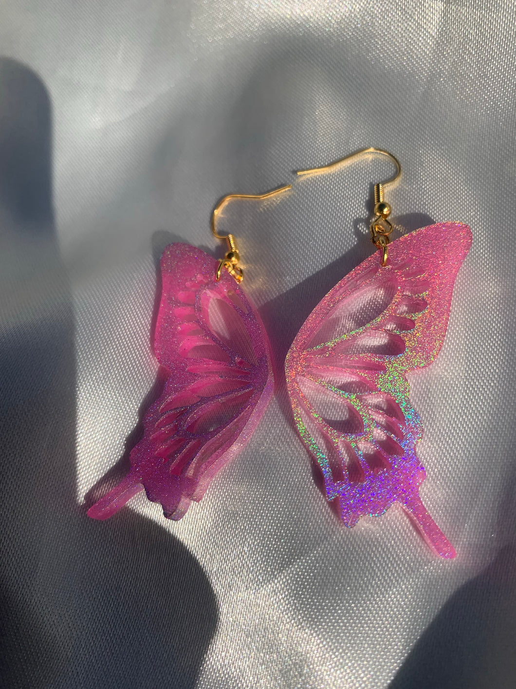 Pink holographic butterfly wing earrings