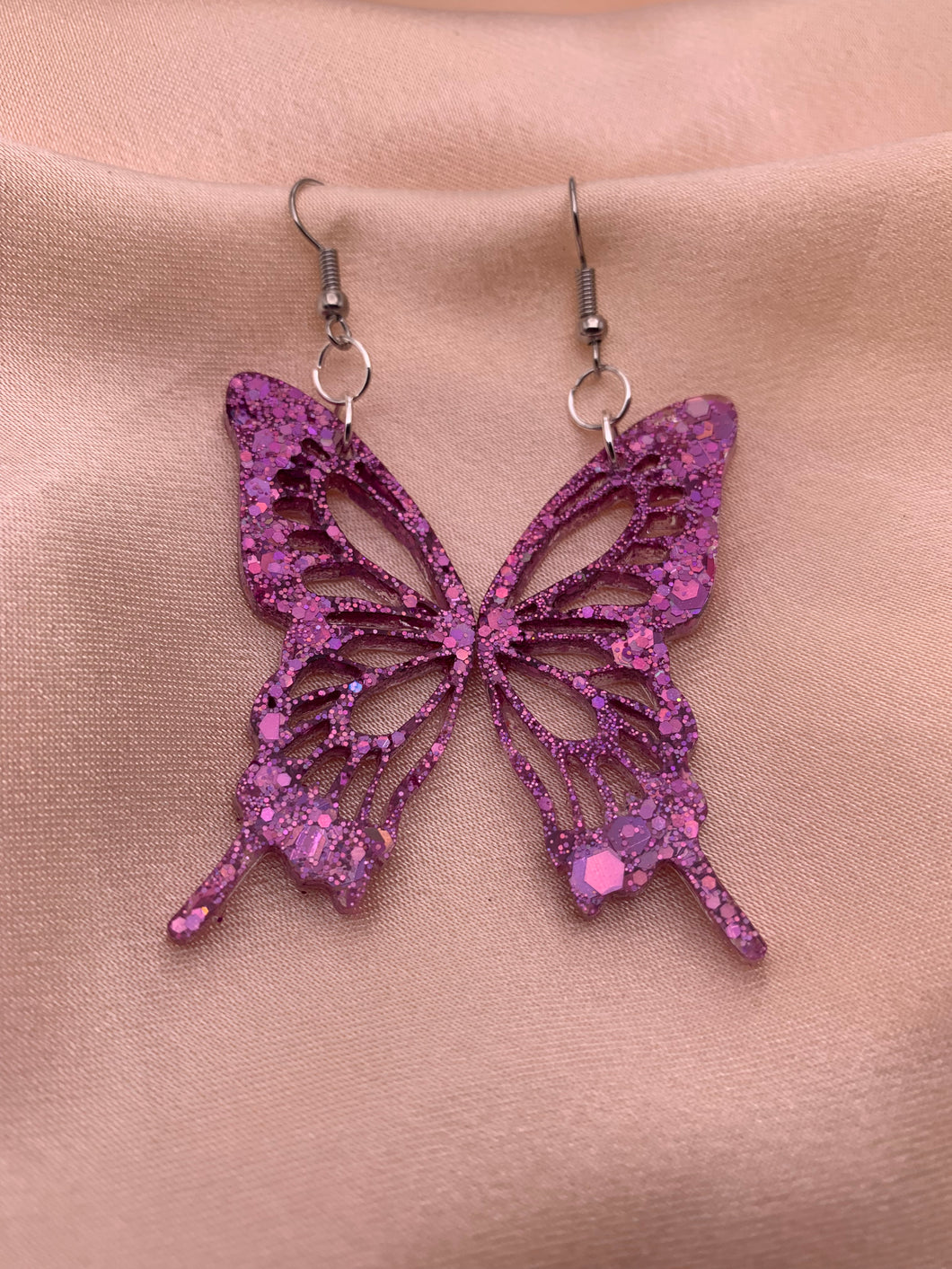 Chunky pink butterfly wing earrings