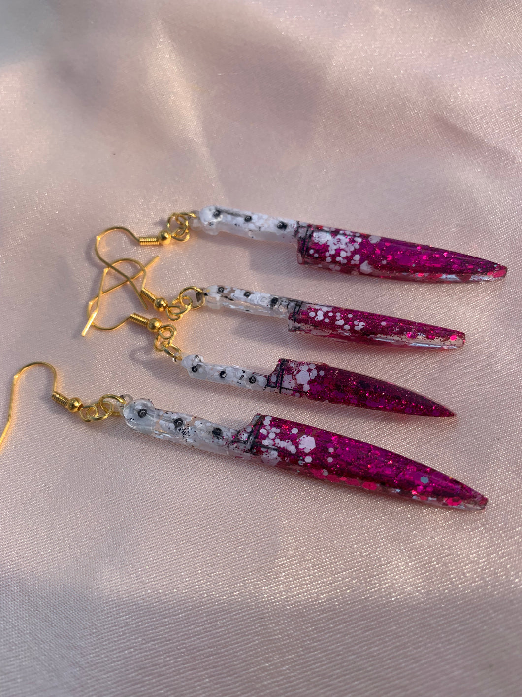 Pink and white knife earrings