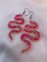 Load image into Gallery viewer, Red iridescent snake earrings
