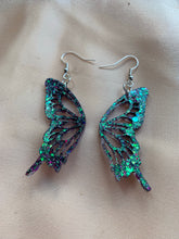 Load image into Gallery viewer, Green iridescent butterfly wing earrings
