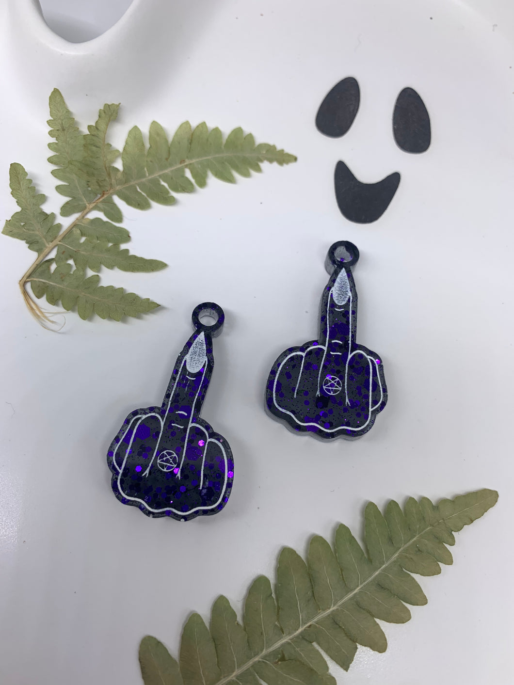 Purple and black finger earrings