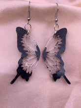 Load image into Gallery viewer, Black holo butterfly wing earrings
