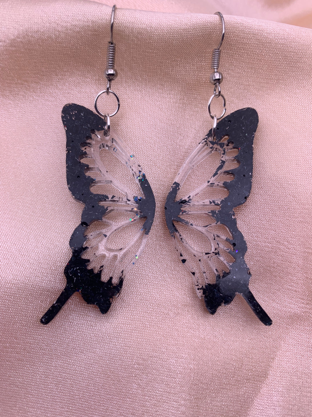 Black holo butterfly wing earrings