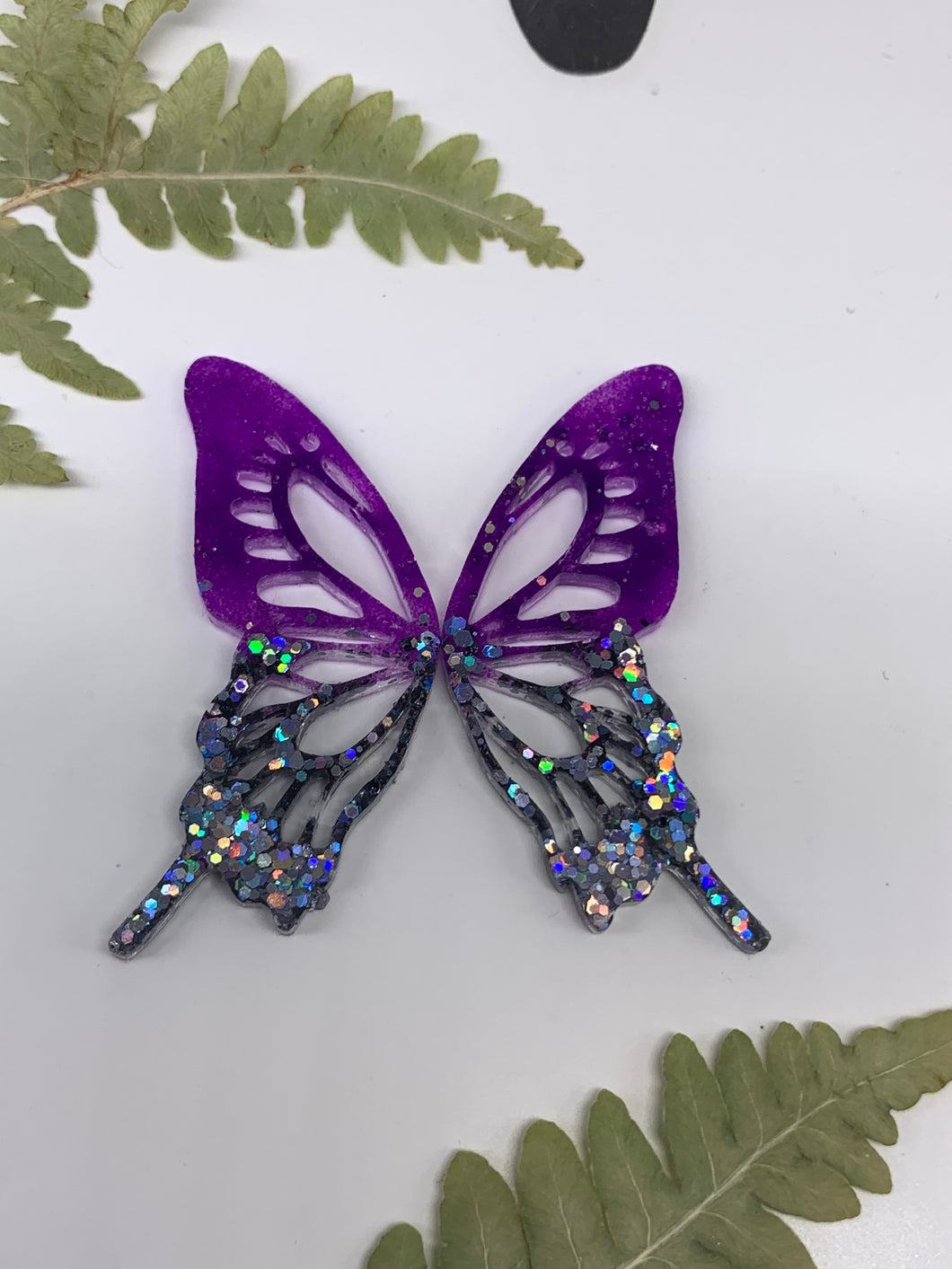 Purple and black butterfly wing earrings