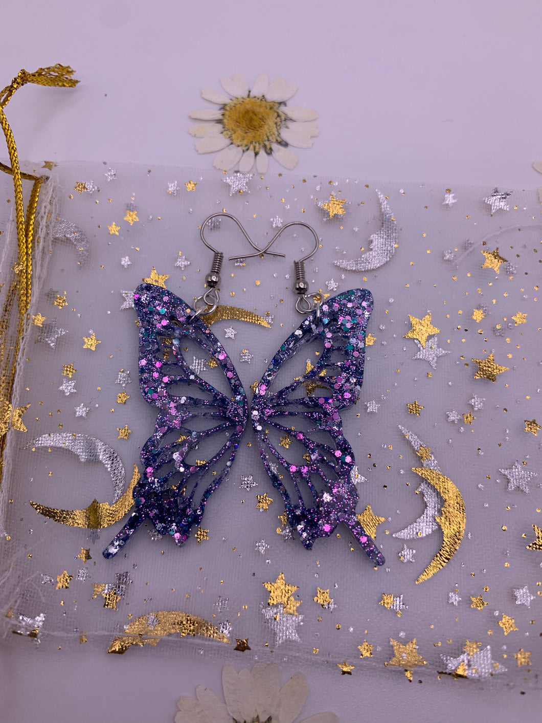 Blue to purple butterfly wing earrings