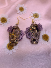 Load image into Gallery viewer, Pink and gold flower coffin earrings
