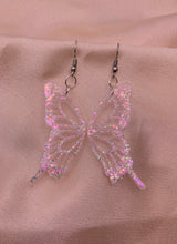 Load image into Gallery viewer, Pink iridescent butterfly wing earrings

