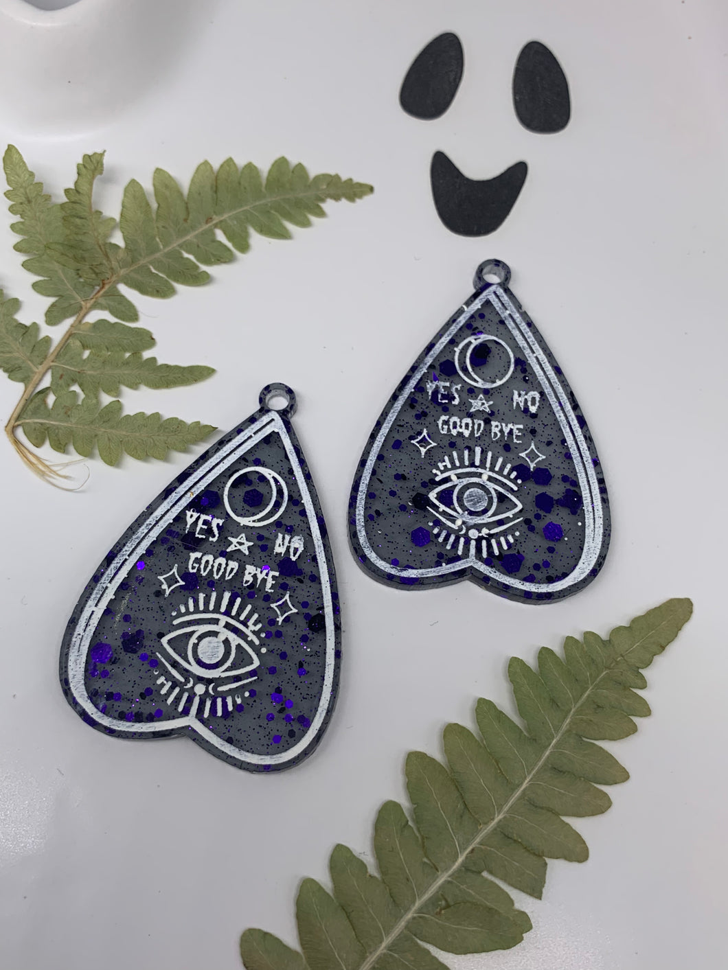 Purple and black planchette earrings