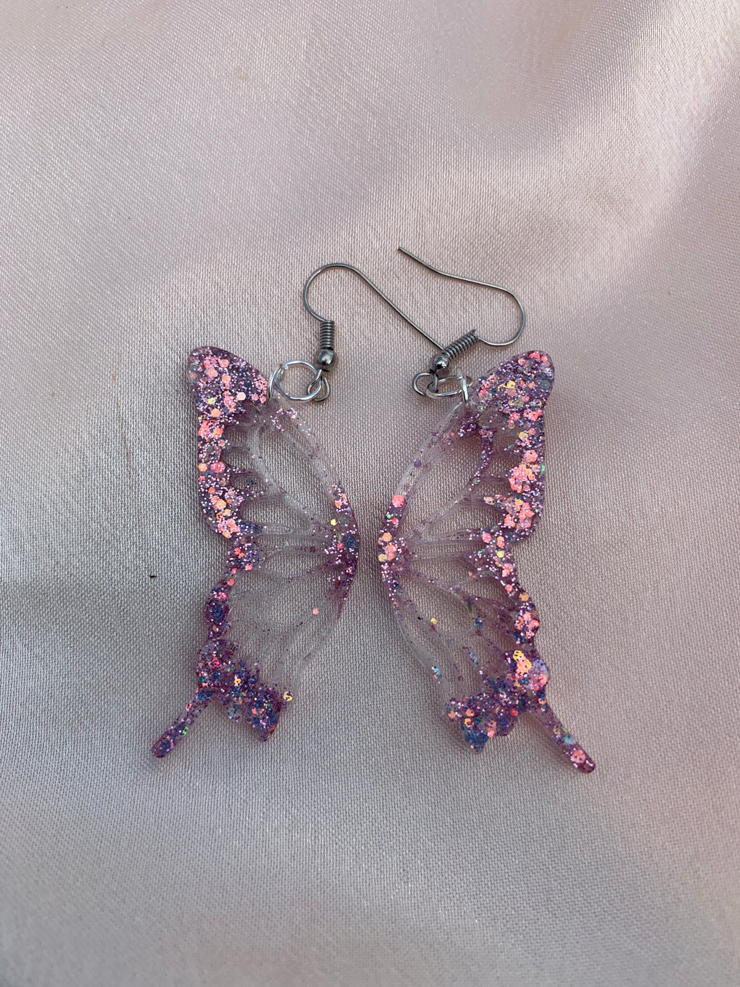 Lavender glitter butterfly wing earrings