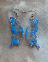 Load image into Gallery viewer, Blue cotton candy butterfly wing earrings
