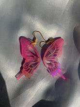Load image into Gallery viewer, Pink holographic butterfly wing earrings
