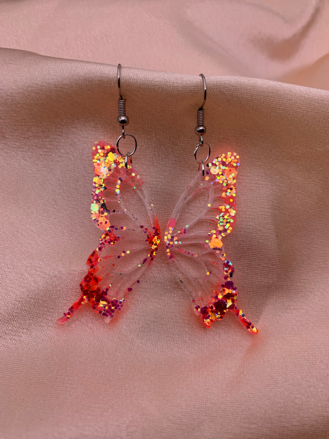 Bright orange butterfly wing earrings