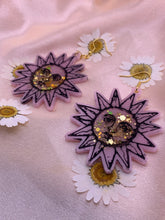 Load image into Gallery viewer, Pink and gold sun earrings
