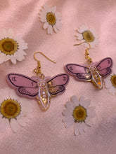 Load image into Gallery viewer, Pink and gold death moth earrings
