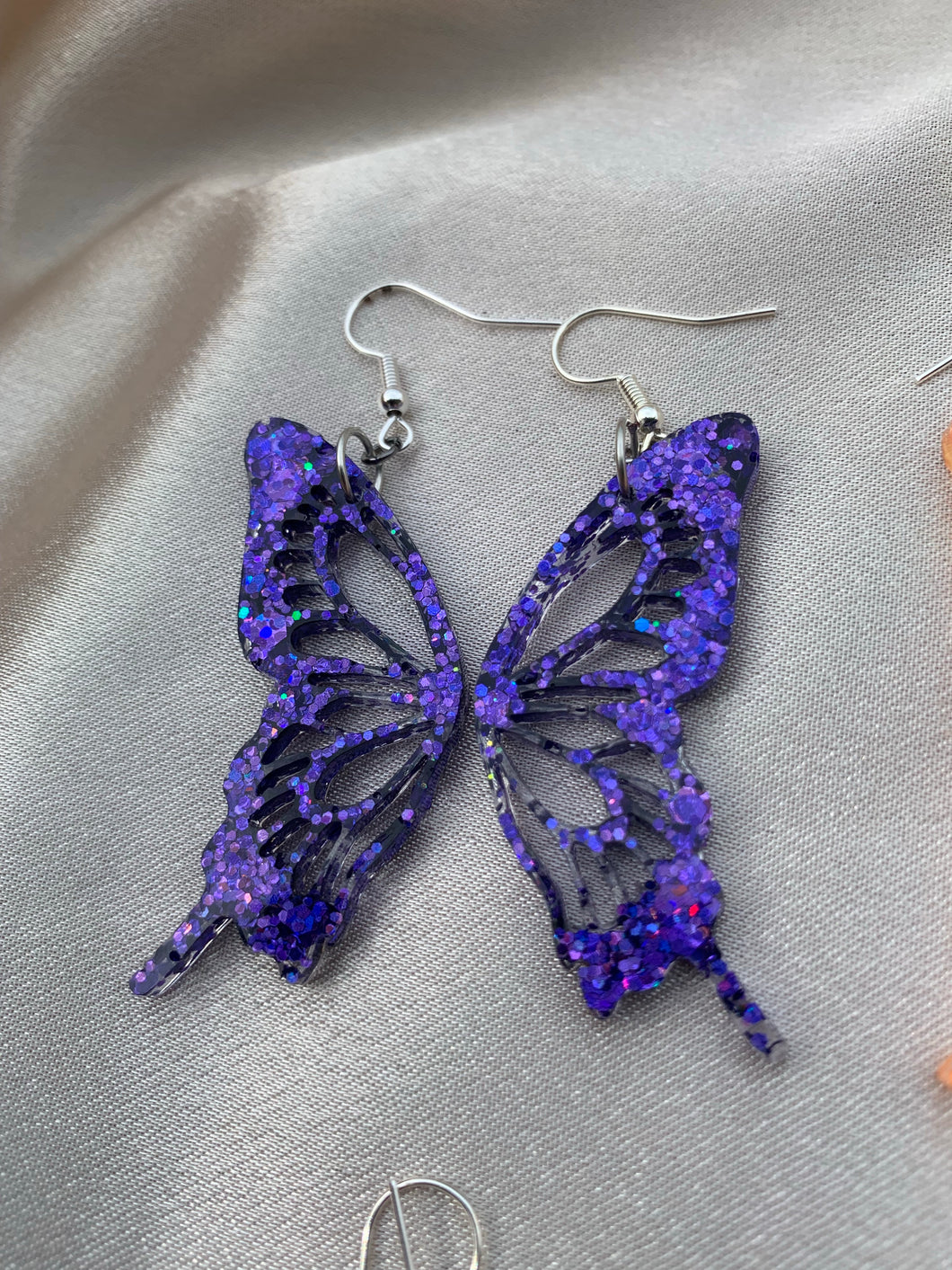 Purple butterfly wing earrings