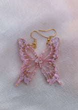 Load image into Gallery viewer, Baby pink and gold butterfly wing earrings (LINED)

